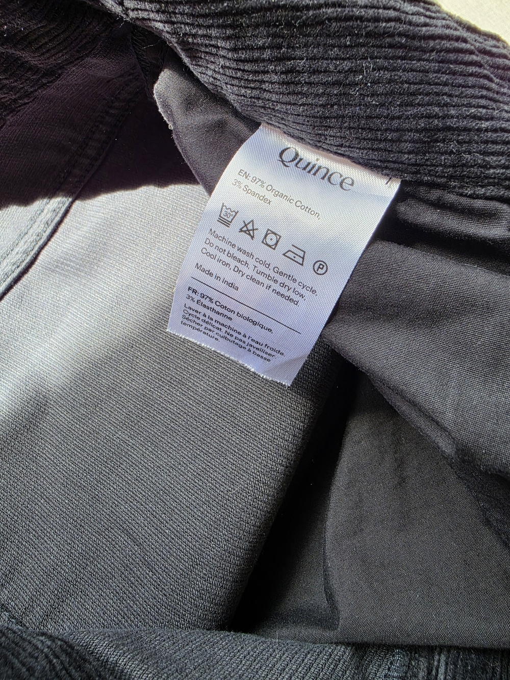 Quince Men's Organic Cotton Stretch Corduroy Pants Black 5 Pocket 36x32 - Picture 9 of 10